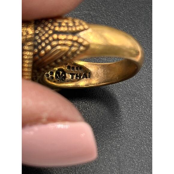 Barse THAI Signed Jubilee Turquoise‎ Round Thick Bronze Band Ring Sz 8.25 - Picture 9 of 11